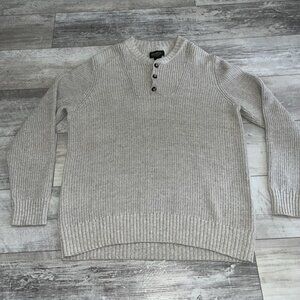 Vintage Eddie Bauer Men's Chunky Knit Henley 100% Cotton Sweater - Beige L